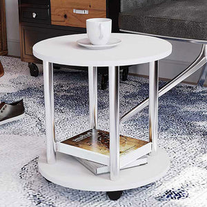 Tavolo Tavolino Salotto con 4 Ruote Carrello Carrellino Legno MDF Bianco
