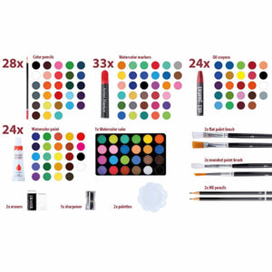 Valigetta Legno Pittore 145pz Colori Pittura Pastelli Acquerelli Professionale