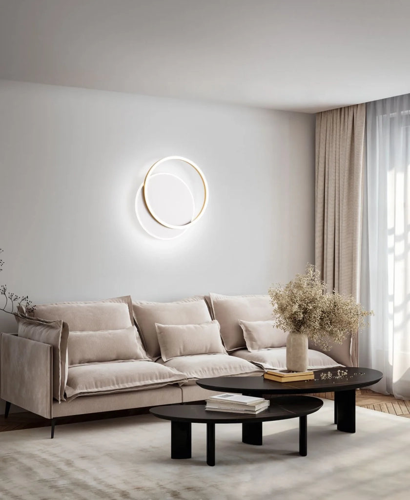 Plafoniera in alluminio colore bianco opaco + oro spazzolato Orbit d.36-39,5cm LED 43W 3000K CRI?80 220-240V biemissione 3010Lm