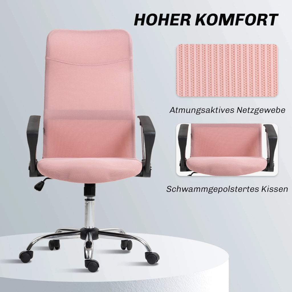 Sedia da Ufficio Ergonomica Regolabile in Altezza con Schienale Rete e Meccanismo a Dondolo ¨C Zephmum ¨C 63x65x109-119 cm Rosa