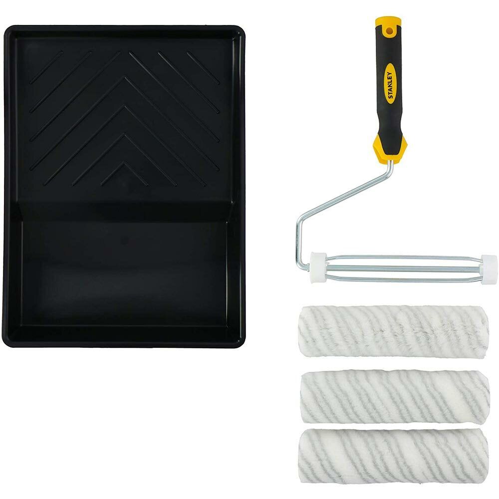 Set Pittore Stanley con 3 Rulli 23cm e Vaschetta Pittura Verniciare Pareti Casa