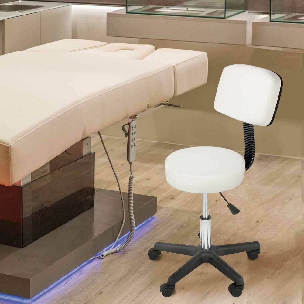 Sgabello Estetista Girevole Schienale Seduta in Ecopelle Salone Studio Bianco