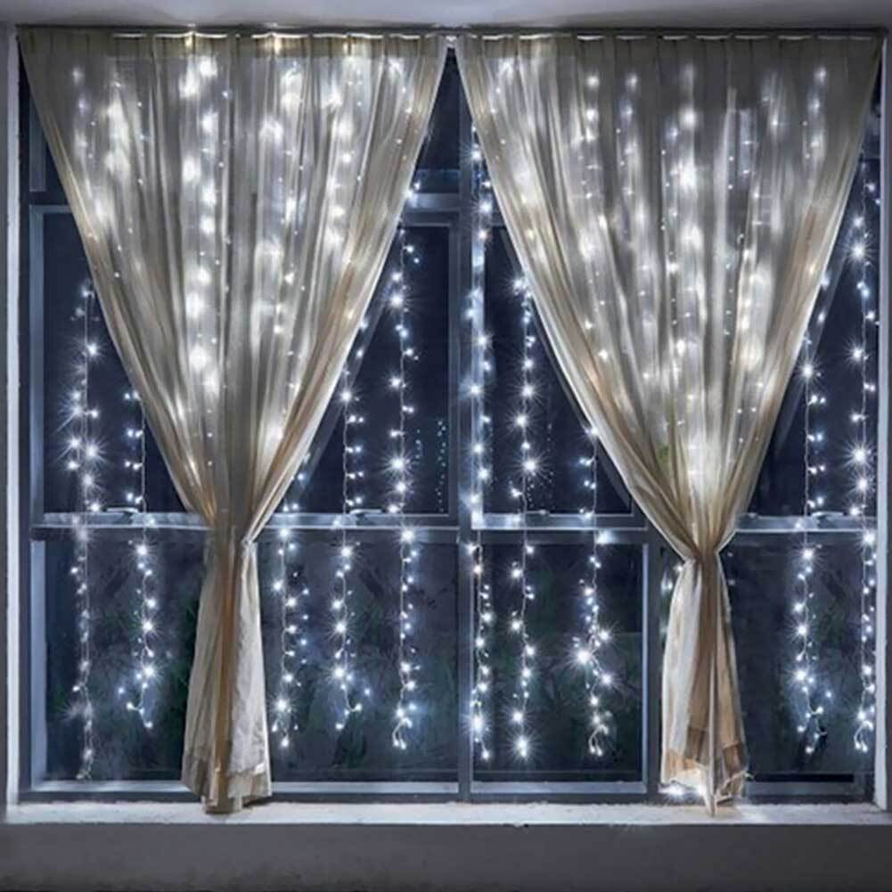 Tenda Luminosa Natalizia per Finestre 144 LED set 2 Tende 120cm Bianco Freddo