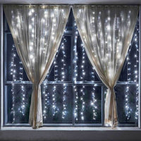 Tenda Luminosa Natalizia per Finestre 144 LED set 2 Tende 120cm Bianco Freddo