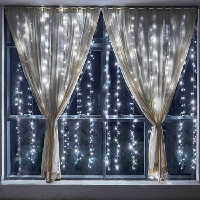 Tenda Luminosa Natalizia per Finestre 144 LED set 2 Tende 120cm Bianco Freddo
