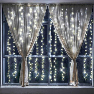 Tenda Luminosa Natalizia per Finestre 144 LED set 2 Tende 120cm Bianco Caldo