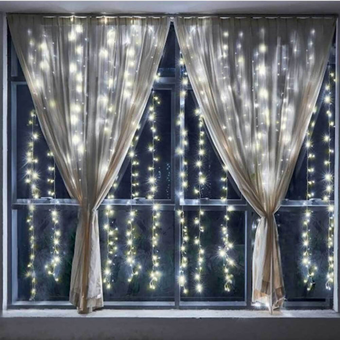 Tenda Luminosa Natalizia per Finestre 144 LED set 2 Tende 120cm Bianco Caldo