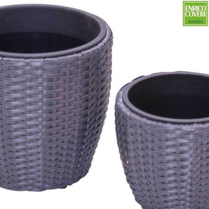 Set 2 CASPO' Vasi Portapiante Intreccio in Polyrattan per Esterno Colore Grigio