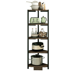 Scaffale Angolare 5 Ripiani Metallo Legno Libreria Angolo Multiuso 40x120 Nero