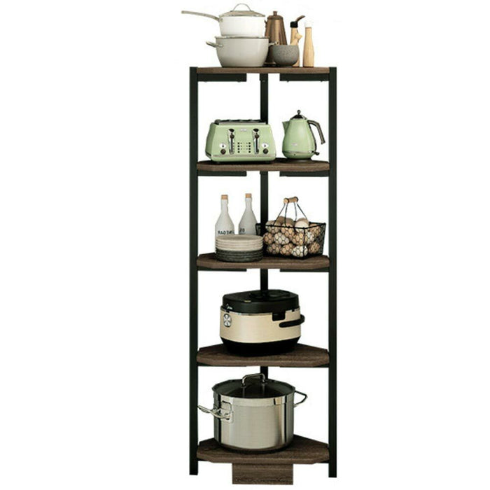 Scaffale Angolare 5 Ripiani Metallo Legno Libreria Angolo Multiuso 40x120 Nero