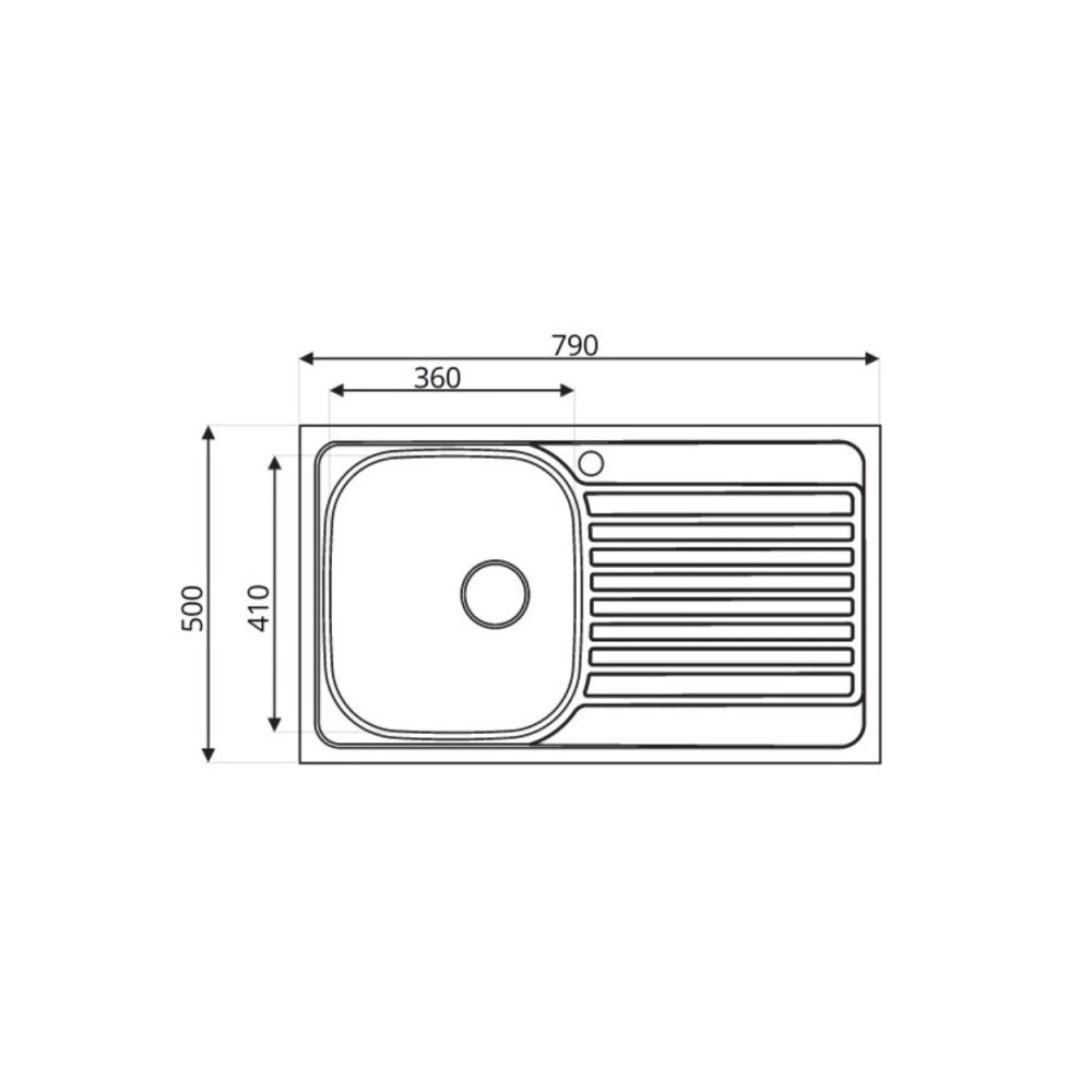 Lavello incasso cucina acciaio 79x50 cm una vasca e gocciolatoio sinistro Classic 273SX