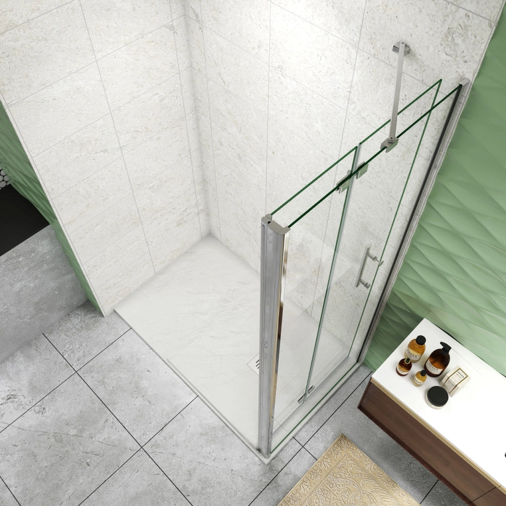 185 cm Box Doccia Walk In  Parete Fissa 90 cm + Porta Pieghevole 87 cm Vetro da 6 mm Temperato Anticalcare Barra Stabilizzatrice 45 cm Cromo Lucido
