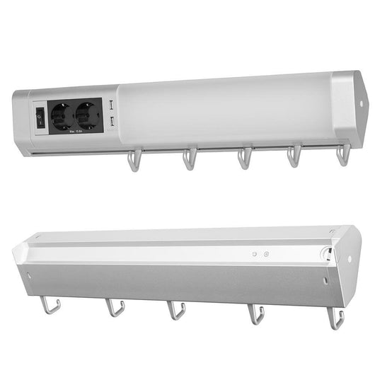 Lampada Luce Sottopensile Cucina Con 5 Ganci Portastoviglie 2 Prese Shucko + USB