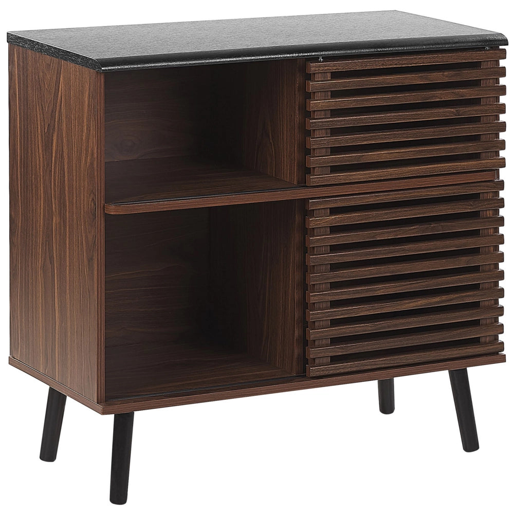 Credenza in legno scuro finitura 80 x 40 x 80 cm armadio con ante scorrevoli rustiche