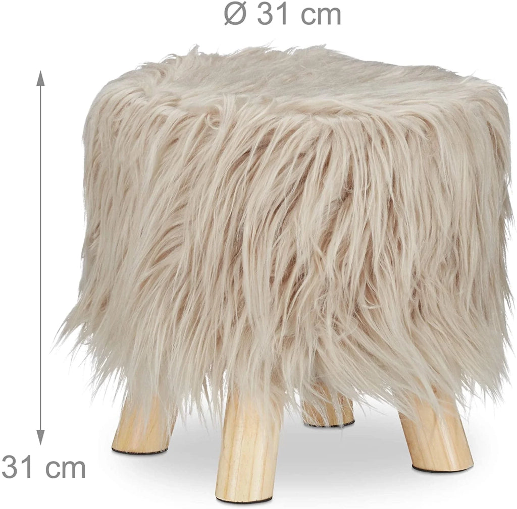 Pouf in pelliccia sintetica con 4 gambe in legno marrone 13_0002796_2