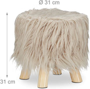 Pouf in pelliccia sintetica con 4 gambe in legno marrone 13_0002796_2