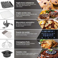 Forno Friggitrice Ad Aria Calda 12 Lt Digitale 1800W Frigge Cuoce Senza Olio