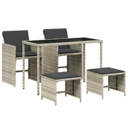 Set Pranzo da Giardino 5pz | Set Salotto da Giardino con Cuscini Grigio Chiaro Polyrattan
