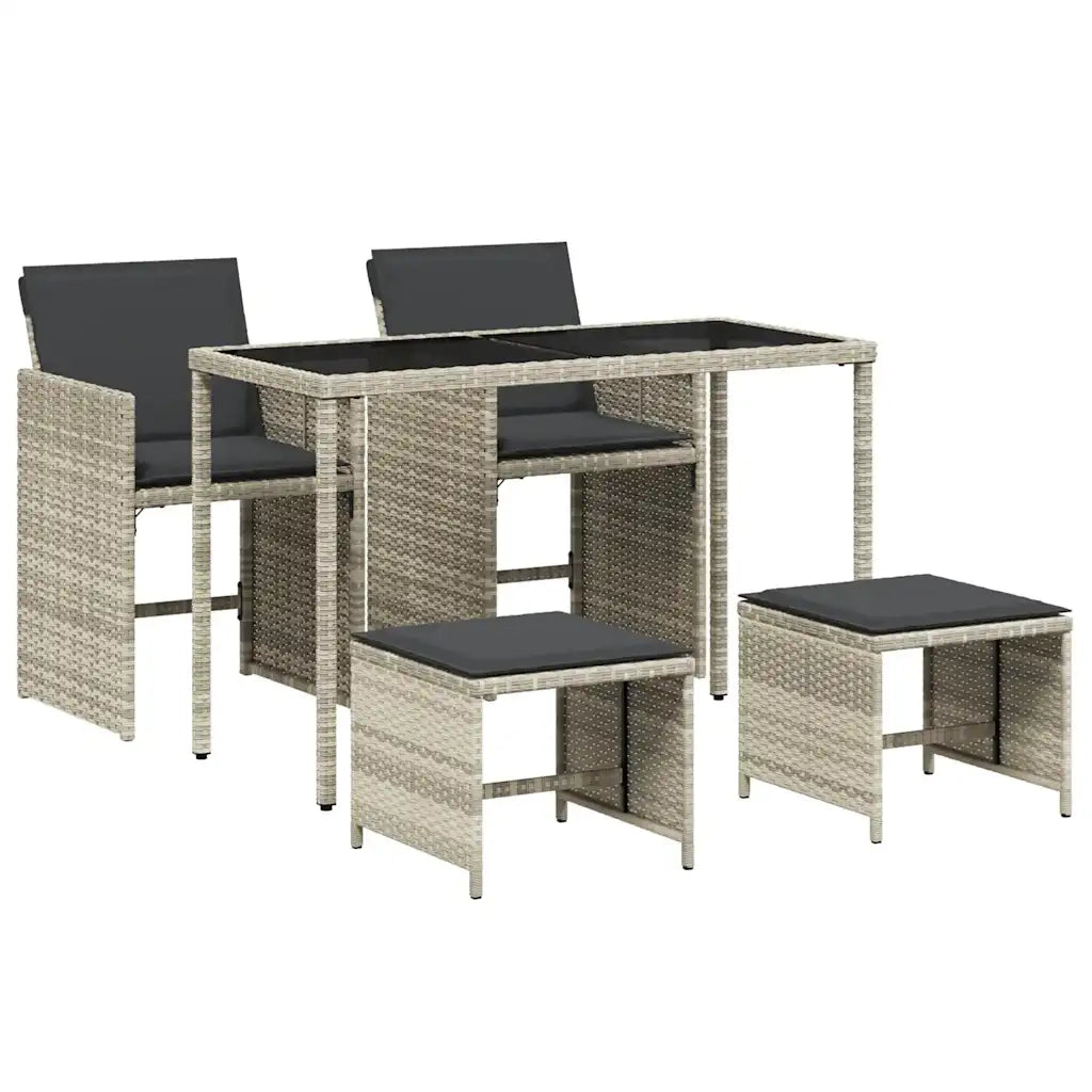 Set Pranzo da Giardino 5pz | Set Salotto da Giardino con Cuscini Grigio Chiaro Polyrattan