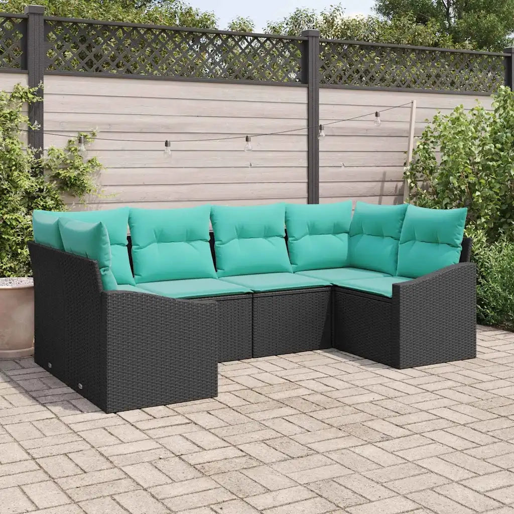 Set di divani con cuscino 6 pcs Nero polyrattan
