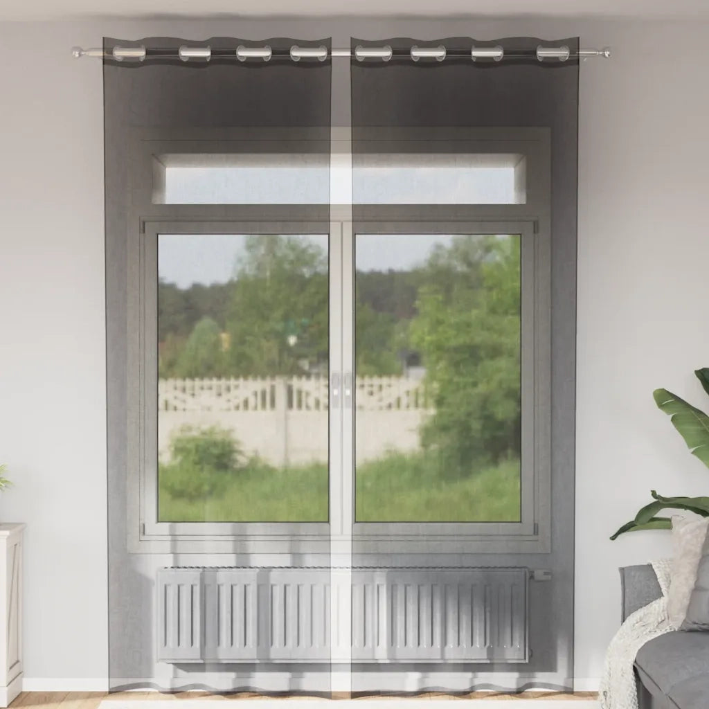 vidaXL Tende in Voile con Occhielli 2 pz Nero 140x300 cm