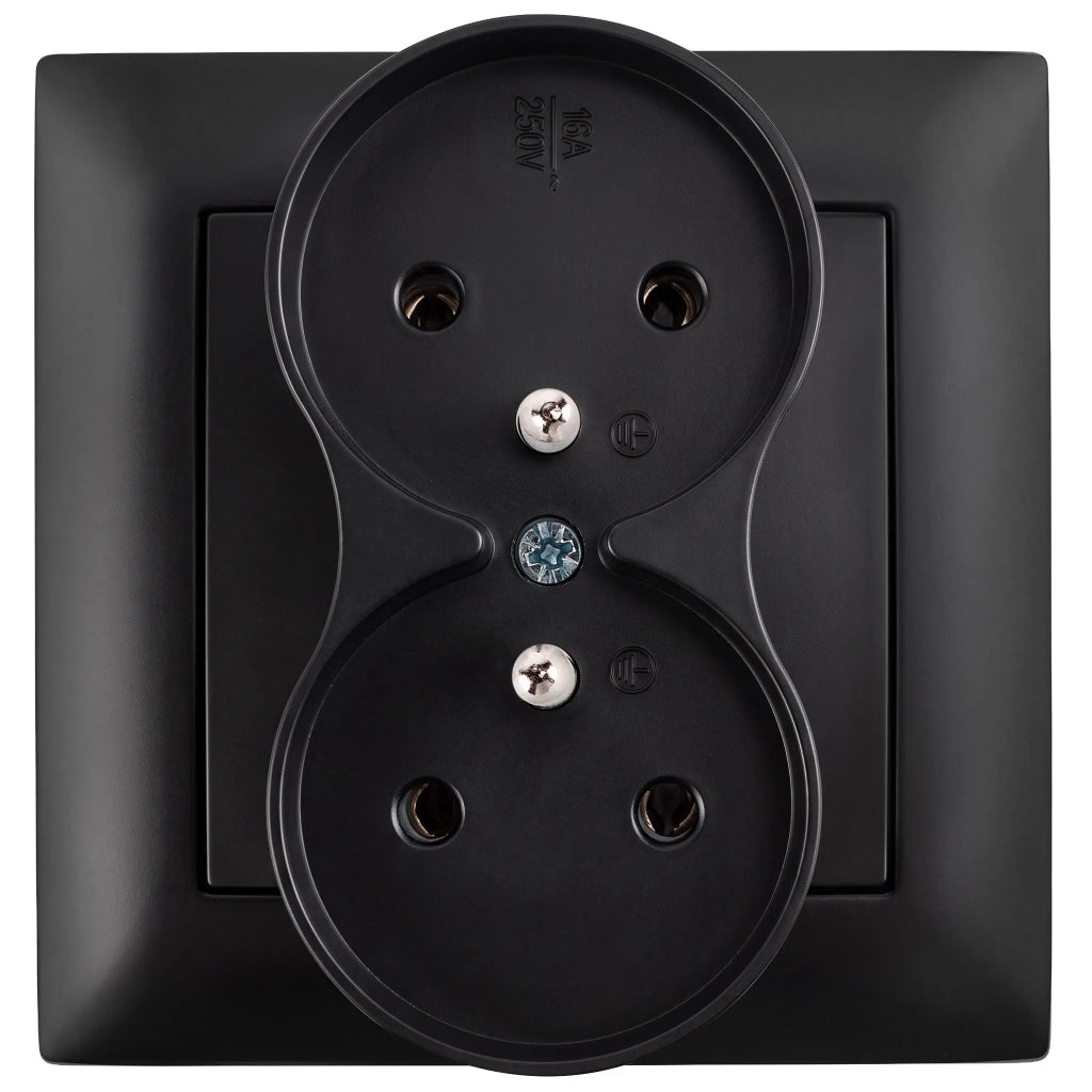 Presa Doppia Con Messa A Terra E Placca Oste Jnh002-g Black