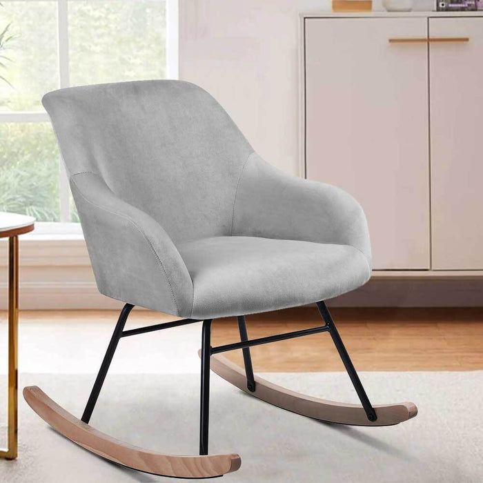 Poltrona Sedia Dondolo Relax Tessuto e Metallo Imbottita Design Moderno Grigio