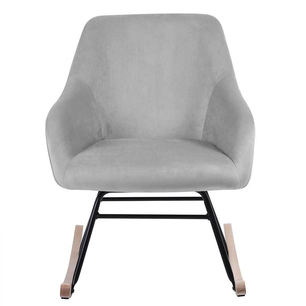 Poltrona Sedia Dondolo Relax Tessuto e Metallo Imbottita Design Moderno Grigio