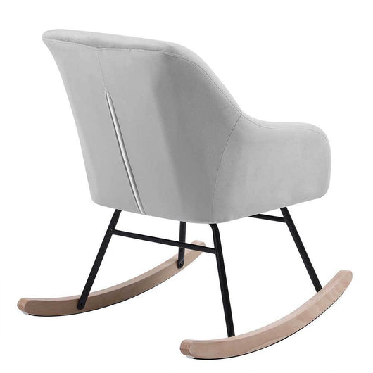 Poltrona Sedia Dondolo Relax Tessuto e Metallo Imbottita Design Moderno Grigio