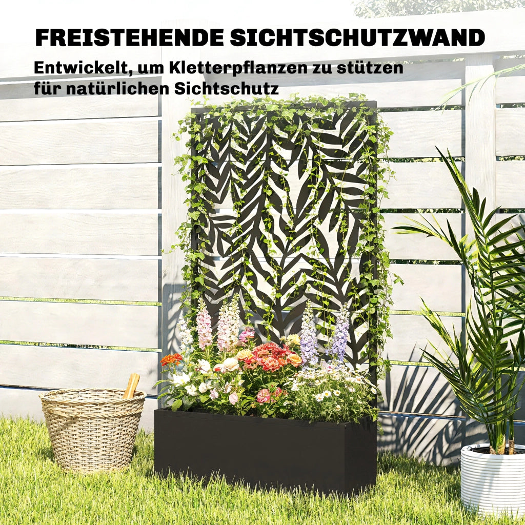 Vaso per piante con graticcio e motivo foglie tropicali ¨C zephmum ¨C Nero 61x23x113 cm