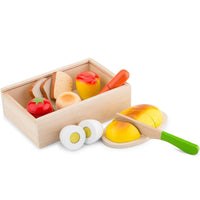 Cibi Cucina Tagliare Giocattolo Bambini in Legno con Vassoio Adesivo a Strappo
