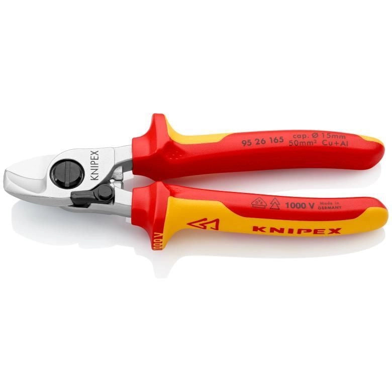 Knipex 95 26 165 Cesoia per Cavi con Molla di Apertura Isolata VDE 1000V 165 mm Cu Al fino a 50 mm² colore Rosso Giallo