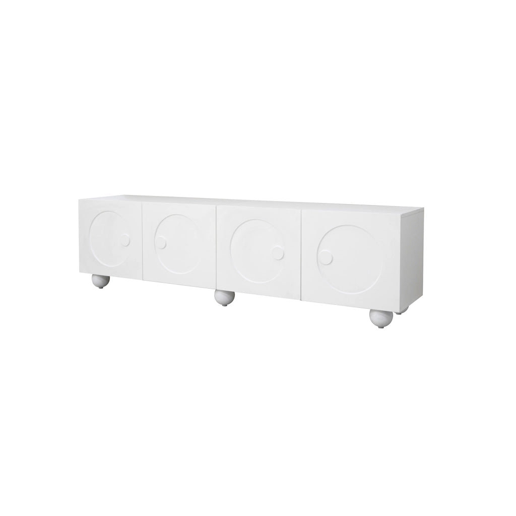 Mobile TV moderno bianco con ante in rilievo 3D, 180,5 x 38 x 50 cm