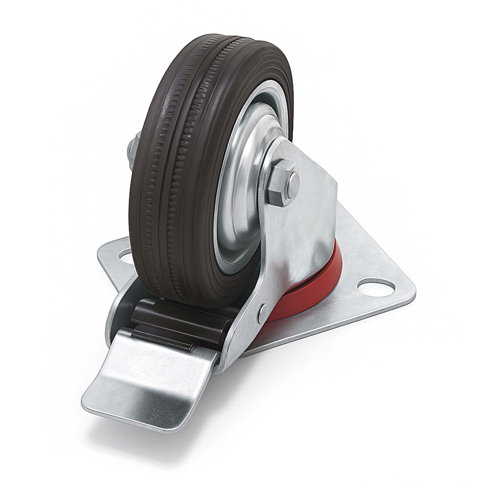 Set 2 ruote piroettanti, freno doppio blocco, Rotella 160mm max 130kg, metallo e gomma piena