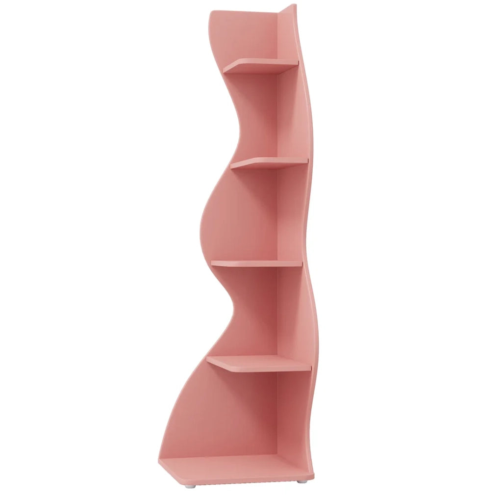 Scaffale angolare a 5 ripiani rosa in legno