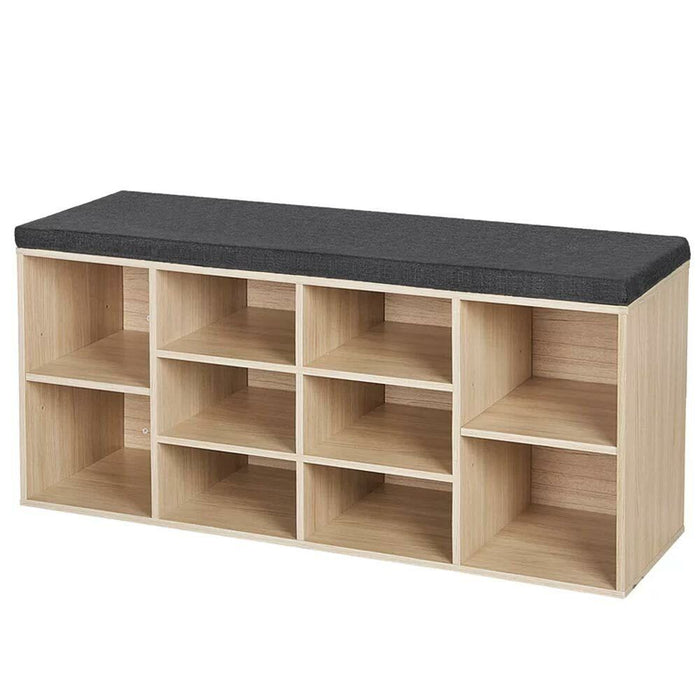 Panca Scarpiera Casa Multiuso 10 Ripiani Porta Scarpe Cuscino Eco Pelle Beige