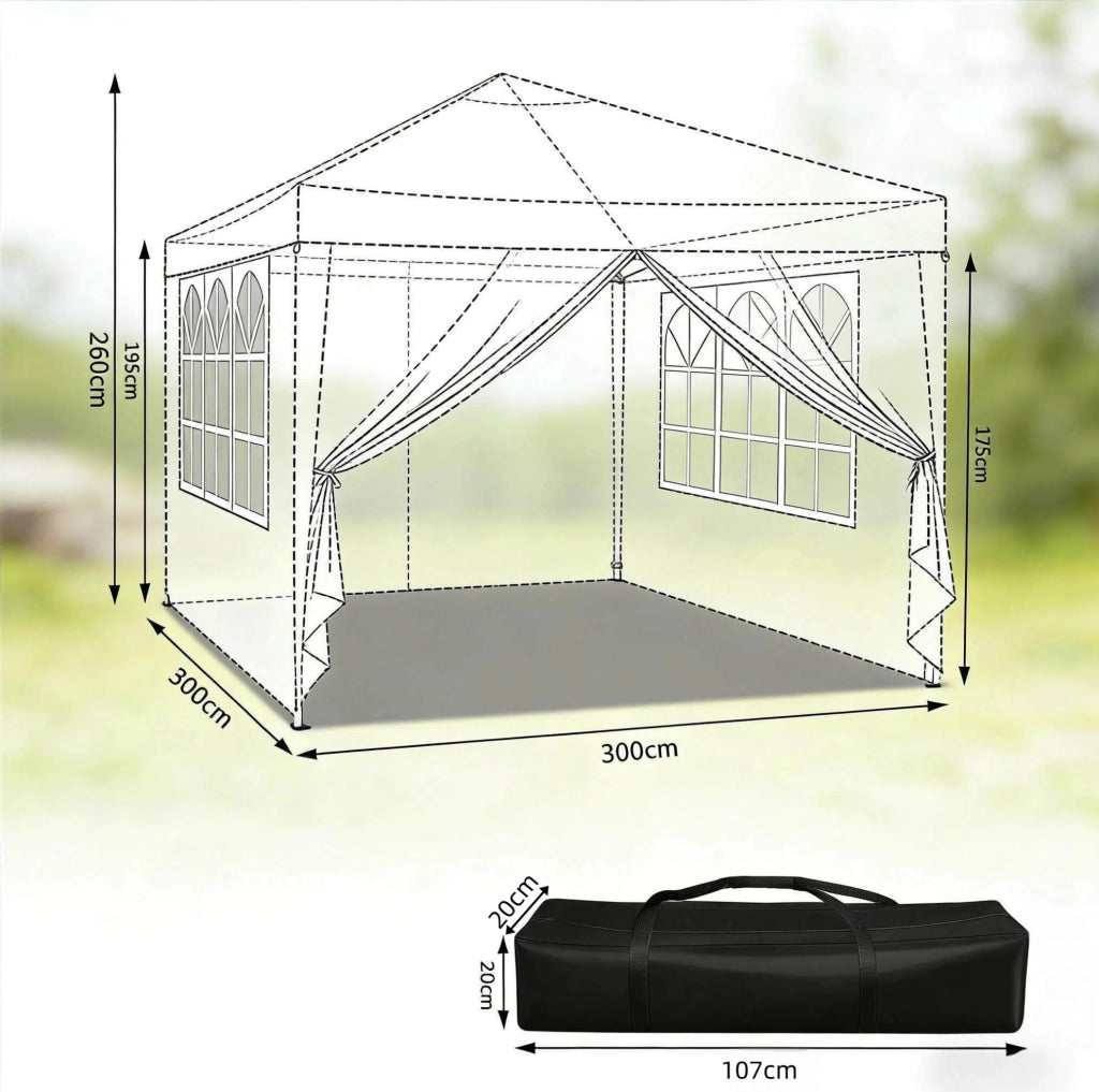 Gazebo pieghevole 3x3 m verde con pareti laterali