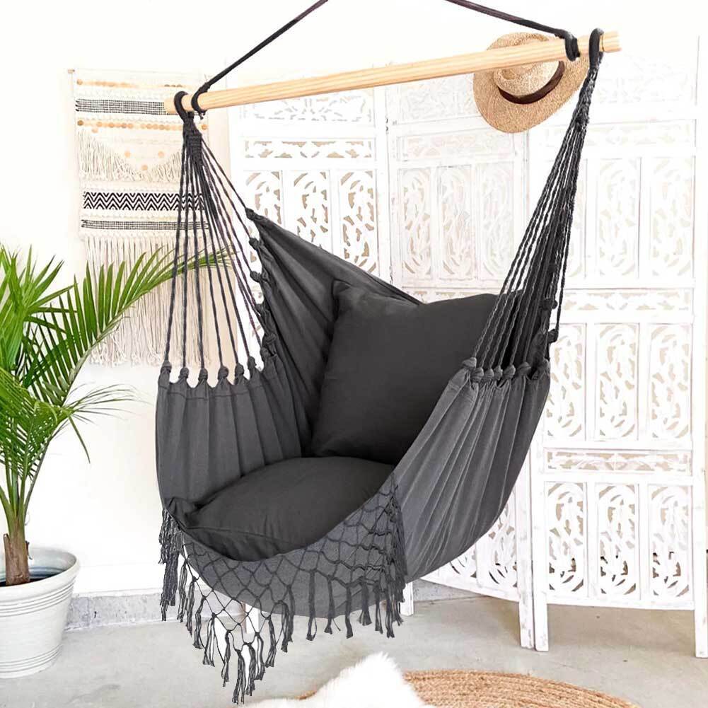 Poltrona Sospesa Giardino Sedia Dondolo Pensile Amaca Campeggio Cuscini Grigio