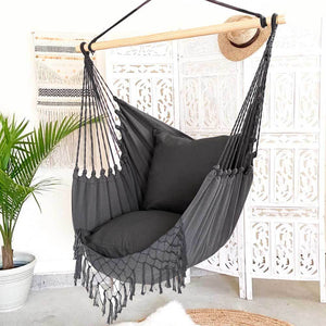 Poltrona Sospesa Giardino Sedia Dondolo Pensile Amaca Campeggio Cuscini Grigio