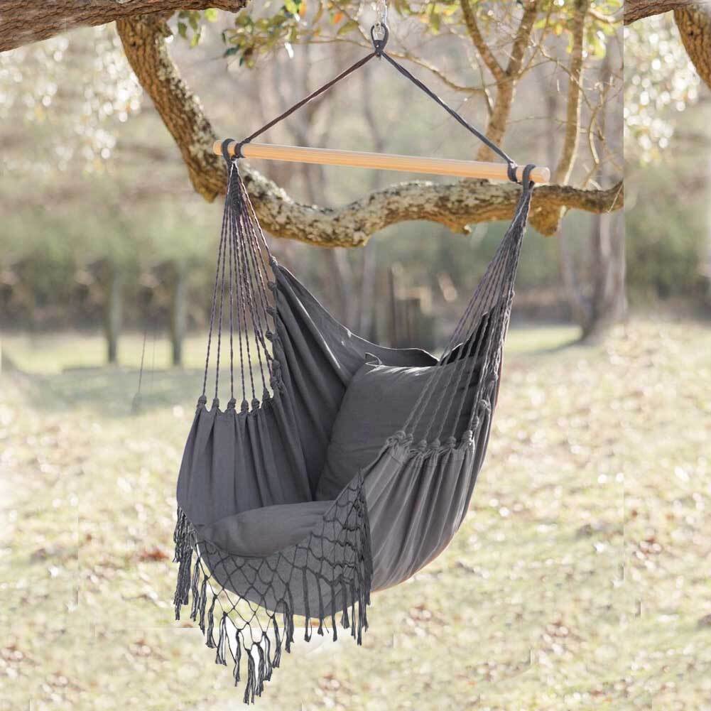 Poltrona Sospesa Giardino Sedia Dondolo Pensile Amaca Campeggio Cuscini Grigio