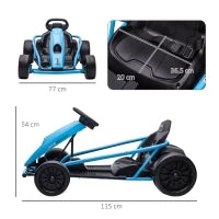 Go-Kart Elettrico per Bambini 8-12 Anni con Schienale Alto e Cintura di Sicurezza, 115x77x54 cm, Blu e Nero