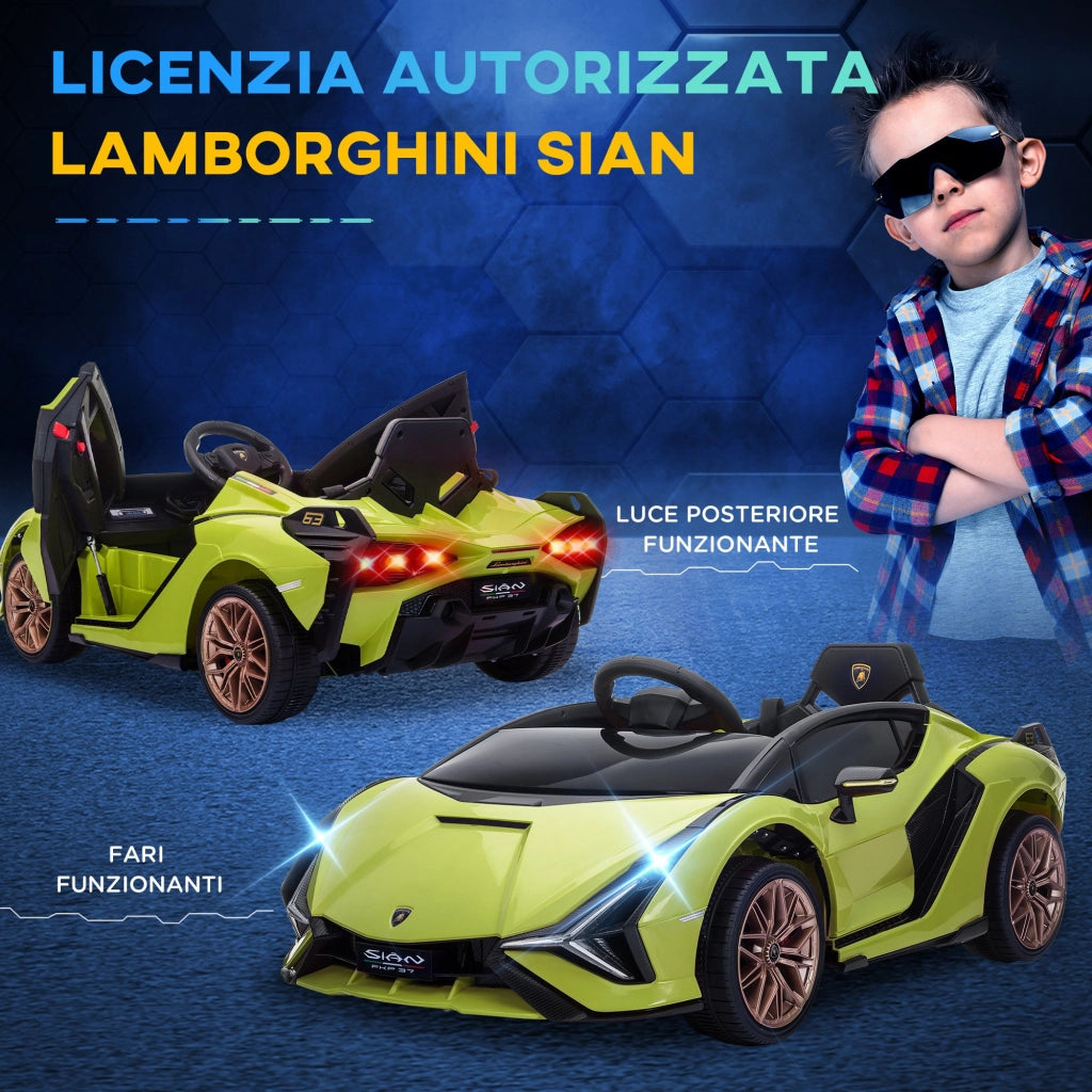 EasyComfort Lamborghini Macchina Elettrica per Bambini 12V con Fari e Musica, Telecomando e Velocità 3-5km/h, Età 3-5 Anni, 108x62x40cm, Verde