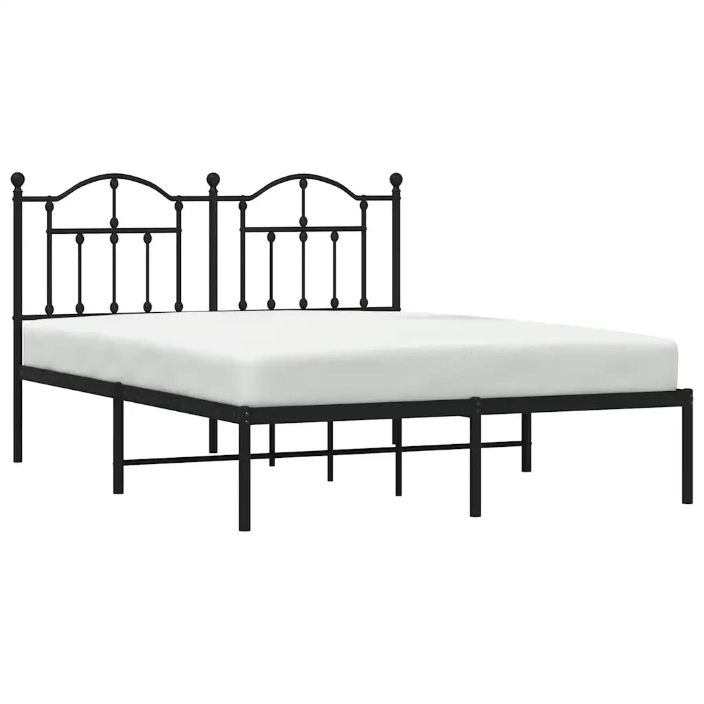 Letto matrimoniale | Letto per adulti | Giroletto con Testiera in Metallo Nero 135x190 cm
