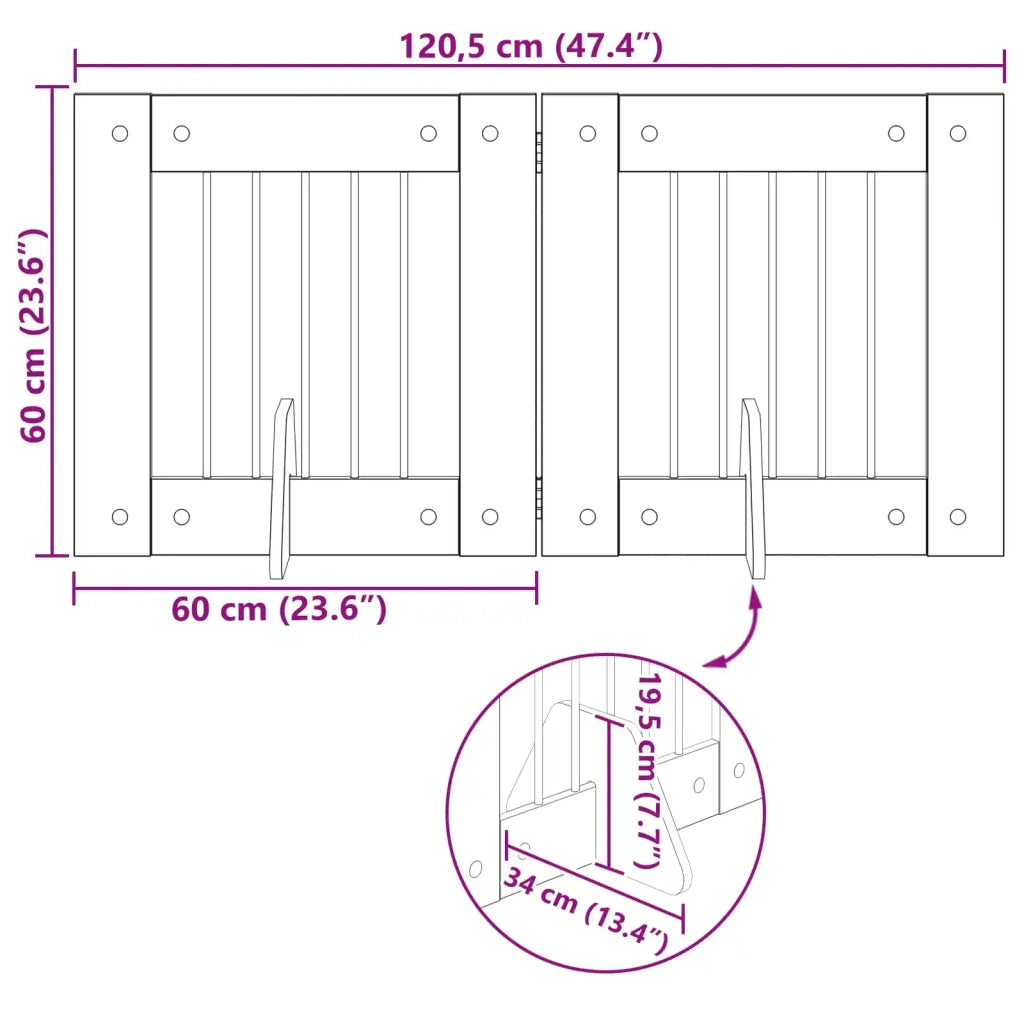 Cancello per cani pieghevole con supporti 2 pz 120,5 cm 892150