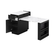 Isola Cucina Mobile con Tavolo Estensibile 154 cm; Illuminazione LED; Prese USB; Ripiani e Cassetti Nero