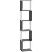 Libreria Moderna Salvaspazio a 5 Ripiani in Legno, 33x28x161cm, Grigio e Bianco