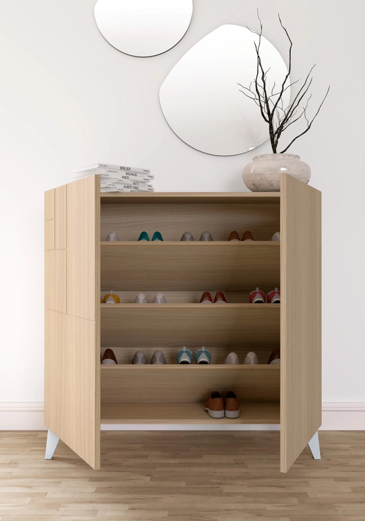 Scarpiera Herdasa effetto noce chiaro gambe bianche 87x90x27