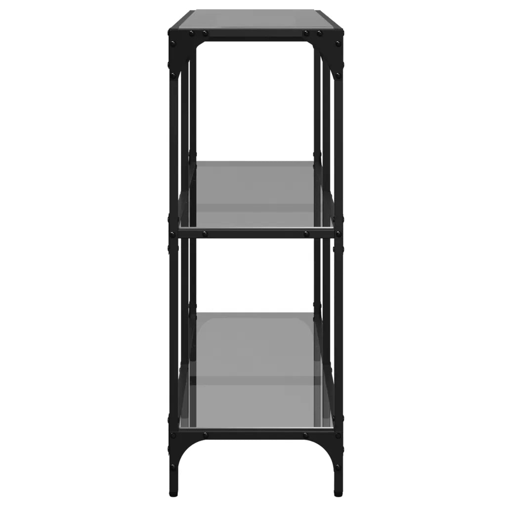 Tavolino Consolle | Tavolo d'Ingresso con Piano in Vetro Nero 98x30x81cm in Acciaio