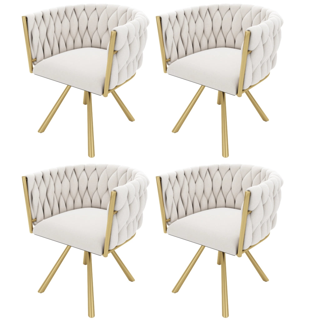 Set di 4 sedie da pranzo girevoli in velluto beige e oro