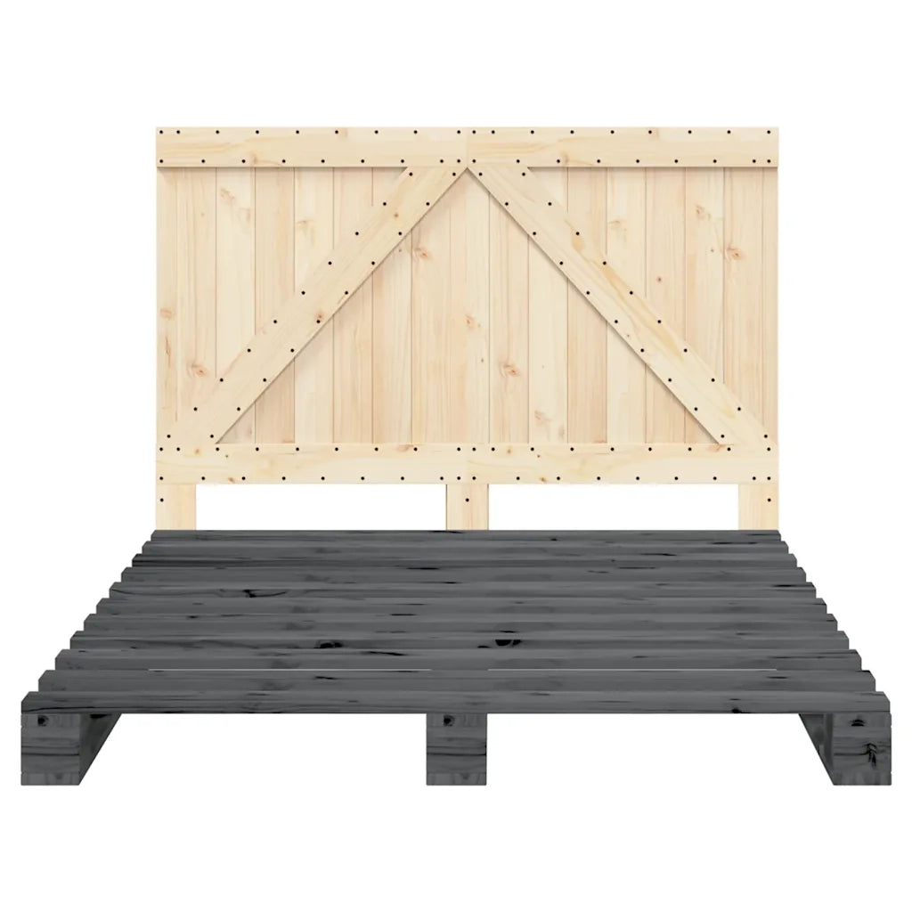 Giroletto con Testiera Grigio 140x200 cm Legno Massello di Pino